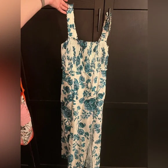 Zara linen blend floral print dress green floral small New with tags - Picture 3 of 5